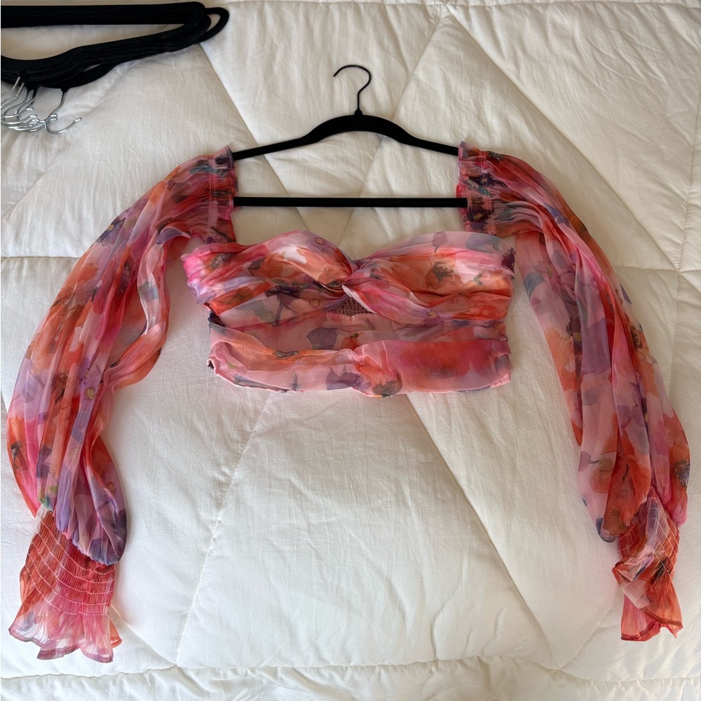 SHEIN Pink Floral Chiffon Blouse